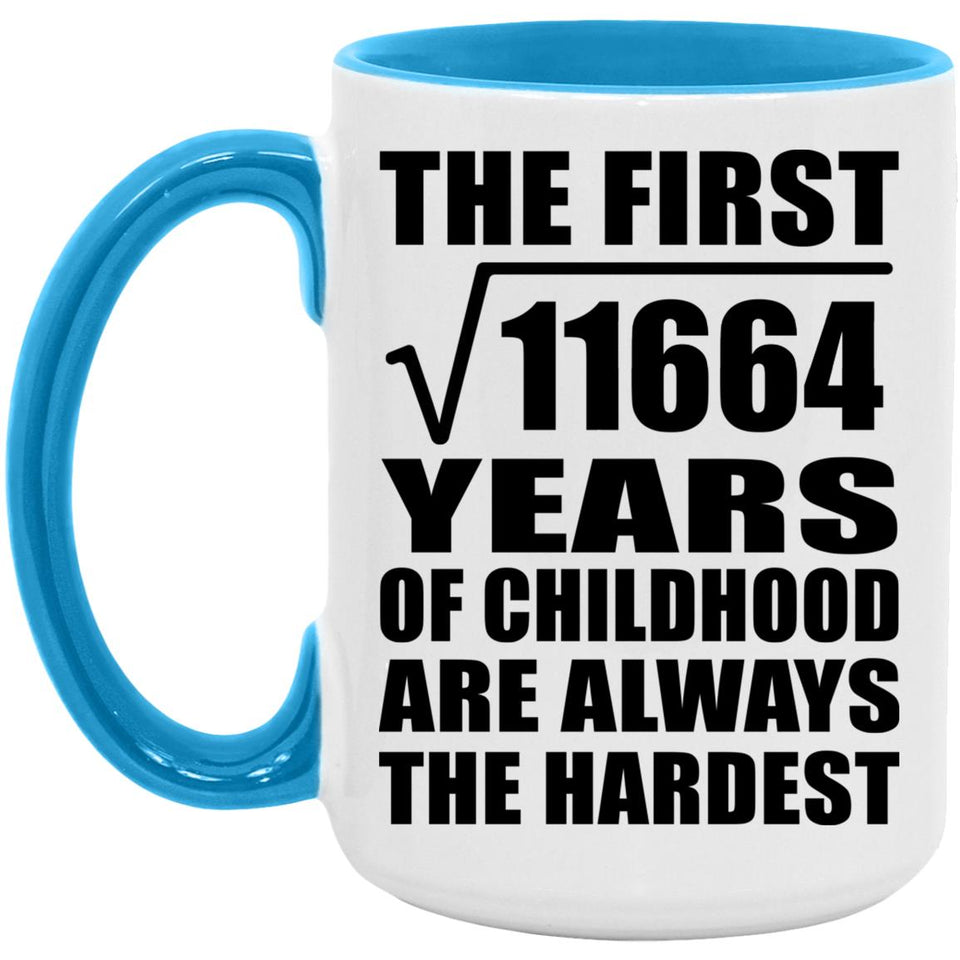 108th Birthday Square Root of 11664 Years of Childhood - 15oz Accent Mug Blue
