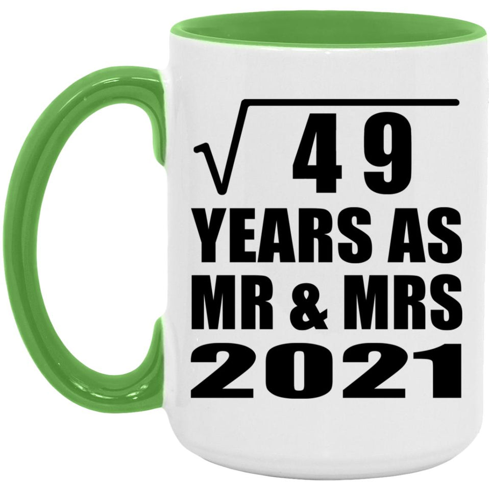 7th Anniversary Square Root of 49 Years As Mr & Mrs 2021 - 15oz Accent Mug Green