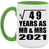 7th Anniversary Square Root of 49 Years As Mr & Mrs 2021 - 15oz Accent Mug Green