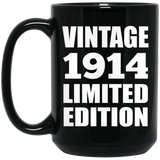 110th Birthday Vintage 1914 Limited Edition - 15oz Coffee Mug Black