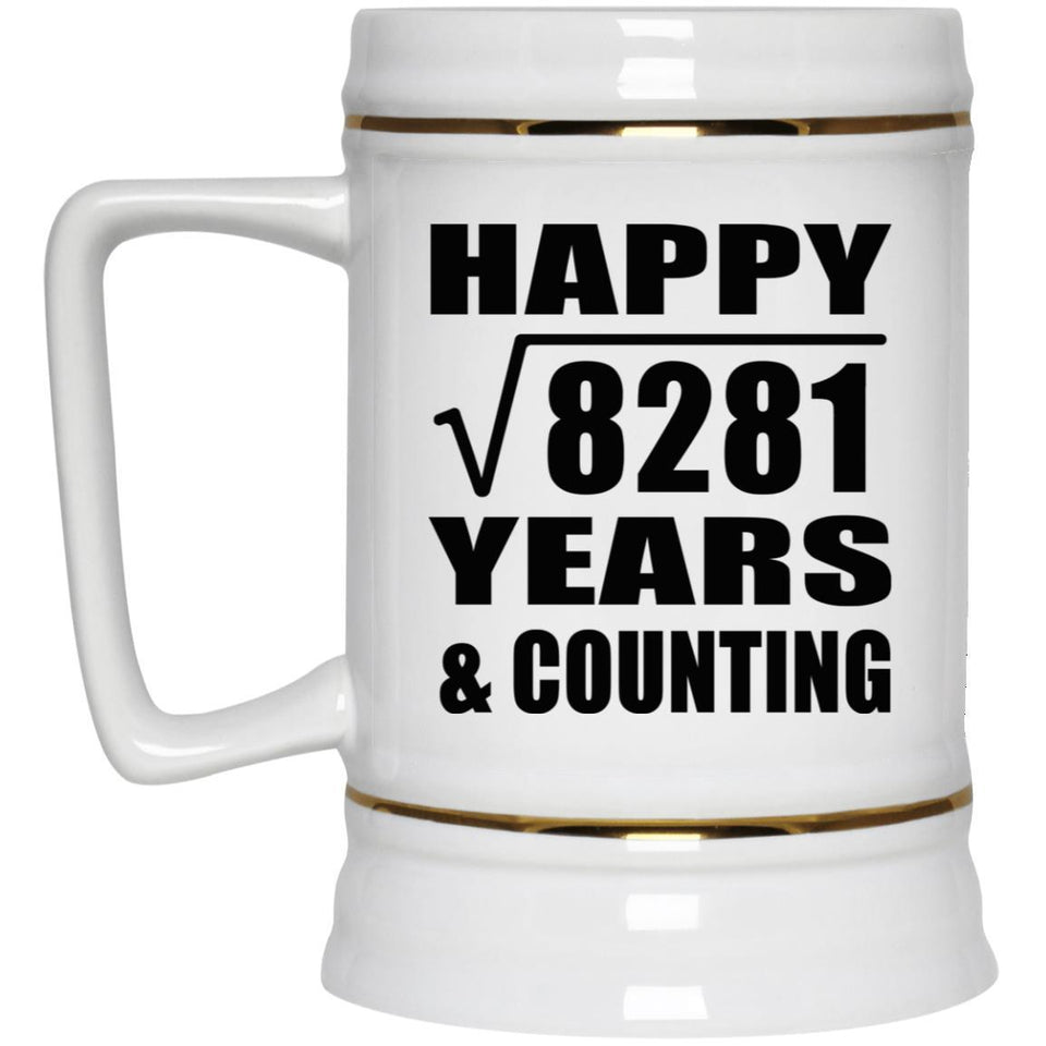 Happy 91st Anniversary Square Root of 8281 Years & Counting - Beer Stein
