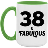 38th Birthday 38 & Fabulous - 15oz Accent Mug Green