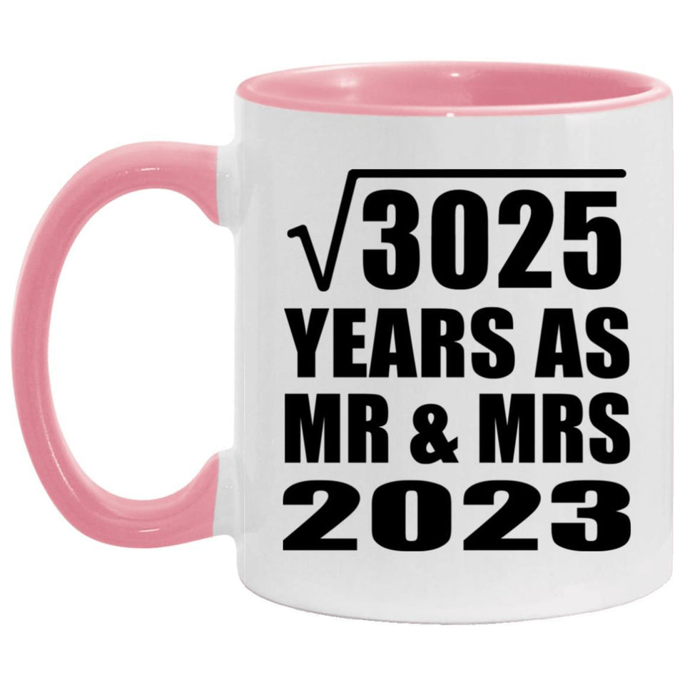 55th Anniversary Square Root of 3025 Years As Mr & Mrs 2023 - 11oz Accent Mug Pink