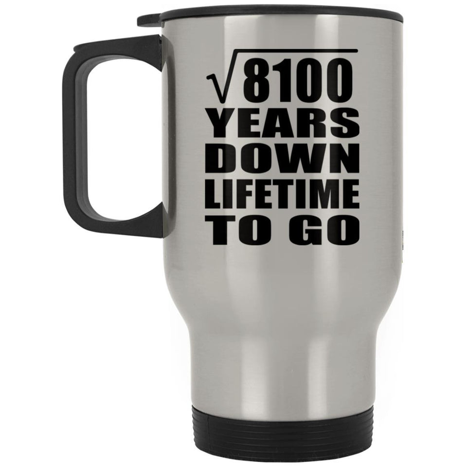 90th Anniversary Square Root of 8100 Years Lifetime To Go - Silver Travel Mug