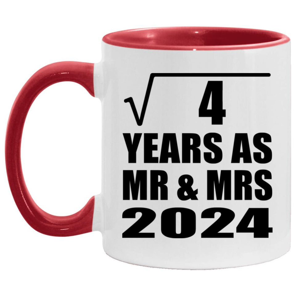 2nd Anniversary Square Root of 4 Years As Mr & Mrs 2024 - 11oz Accent Mug Red