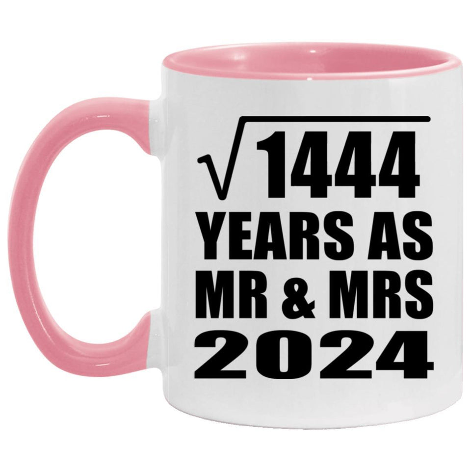 38th Anniversary Square Root of 1444 Years As Mr & Mrs 2024 - 11oz Accent Mug Pink