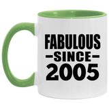 19th Birthday Fabulous Since 2005 - 11oz Accent Mug Green