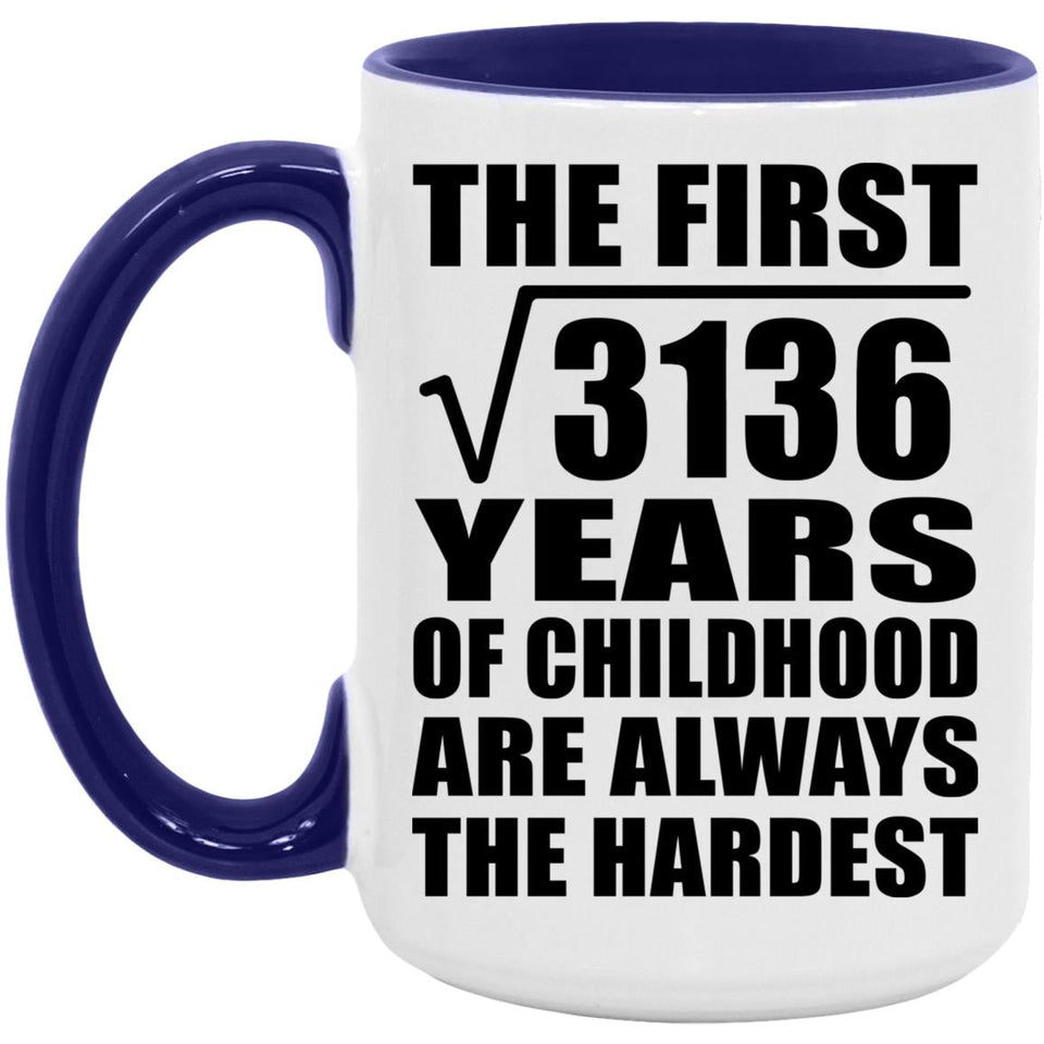 56th Birthday Square Root of 3136 Years of Childhood - 15oz Accent Mug Purple