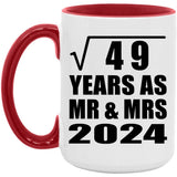 7th Anniversary Square Root of 49 Years As Mr & Mrs 2024 - 15oz Accent Mug Red