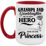 Grandpa & Granddaughter, He is Her Hero, She is His Princess - 15oz Accent Mug Red