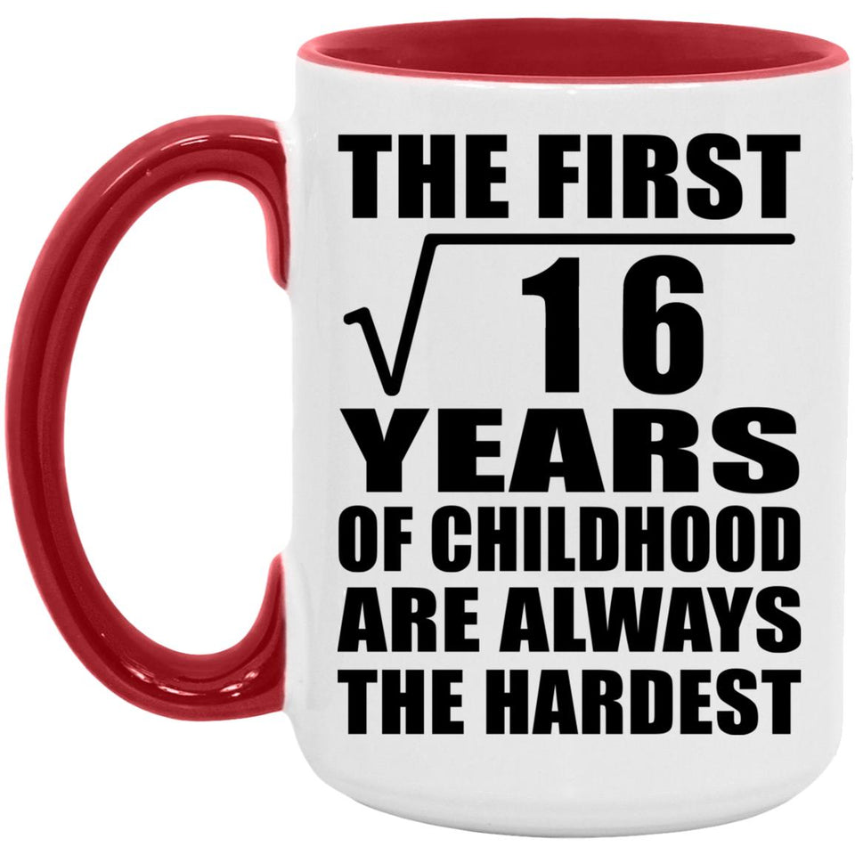 4th Birthday Square Root of 16 Years of Childhood - 15oz Accent Mug Red