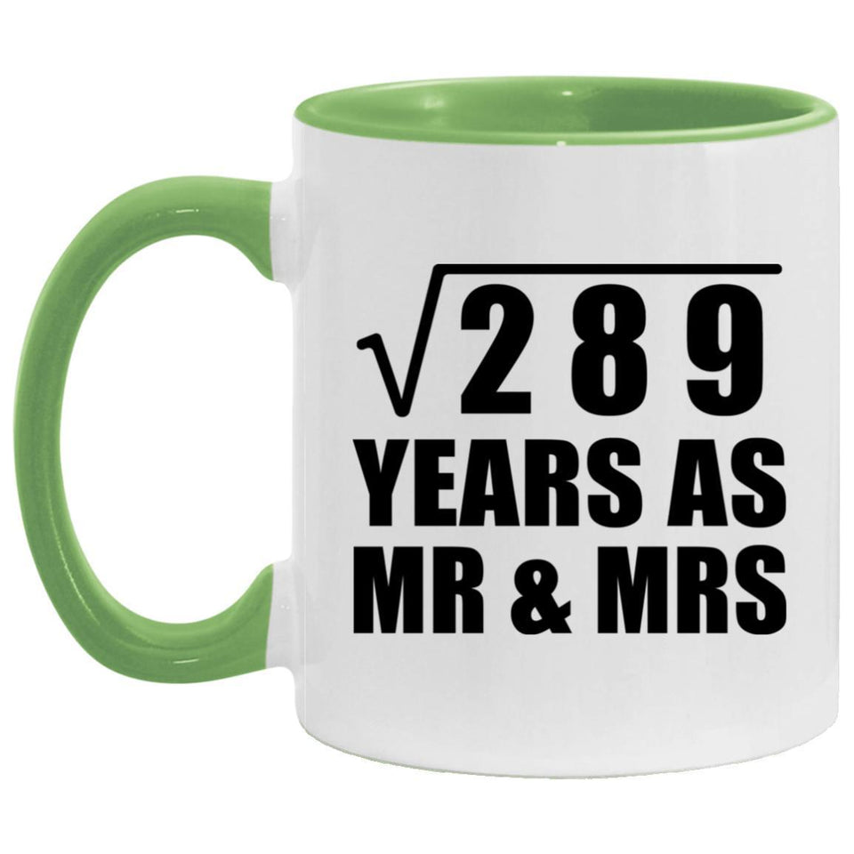 17th Anniversary Square Root of 289 Years As Mr & Mrs - 11oz Accent Mug Green