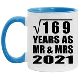 13th Anniversary Square Root of 169 Years As Mr & Mrs 2021 - 11oz Accent Mug Blue
