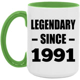 33rd Birthday Legendary Since 1991 - 15oz Accent Mug Green