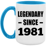 43rd Birthday Legendary Since 1981 - 15oz Accent Mug Blue