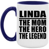 Linda The Mom The Hero The Legend - 15oz Accent Mug Purple