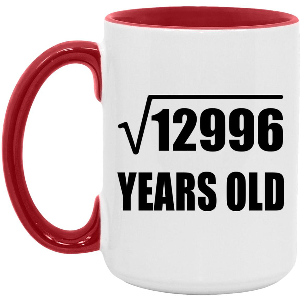 114th Birthday Square Root of 12996 Years Old - 15oz Accent Mug Red
