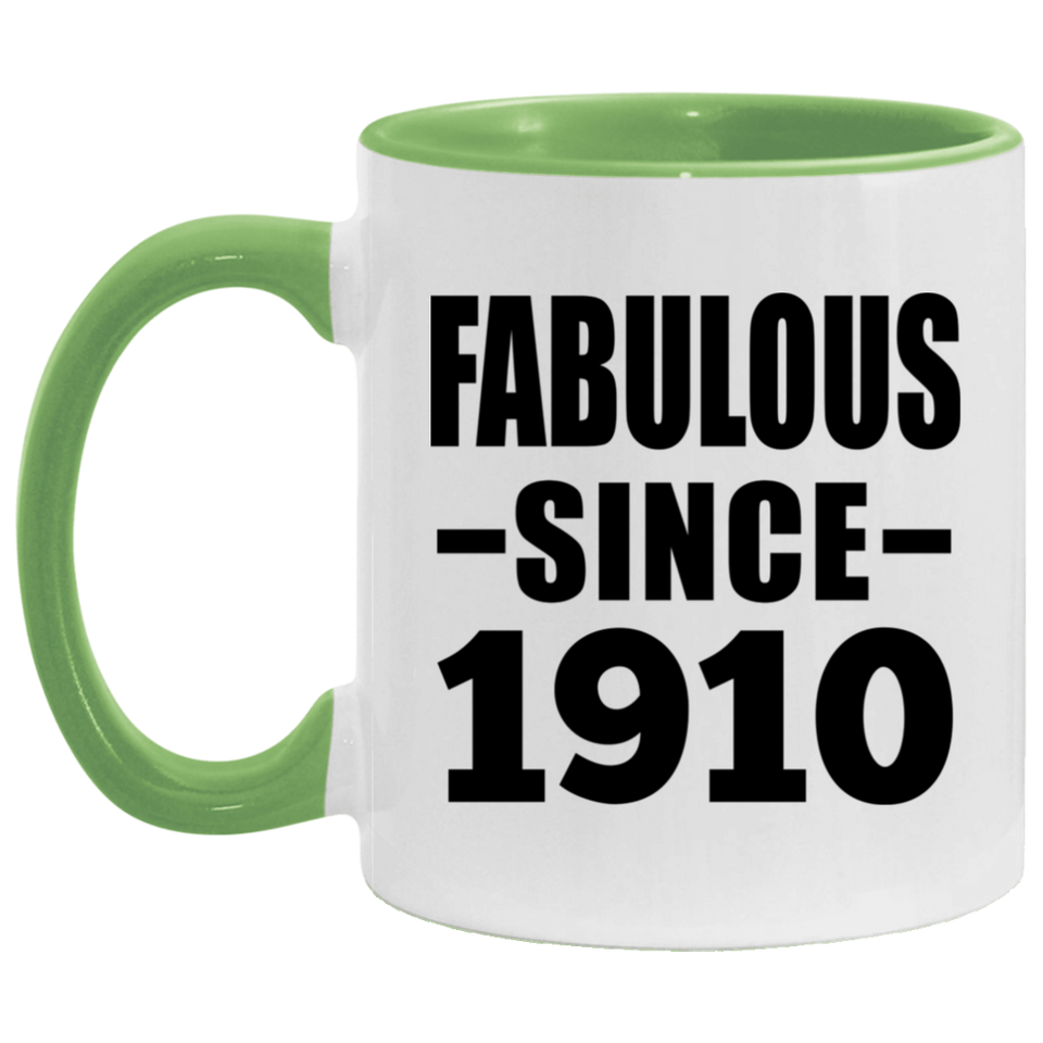 114th Birthday Fabulous Since 1910 - 11oz Accent Mug Green
