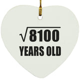 90th Birthday Square Root of 8100 Years Old - Heart Ornament