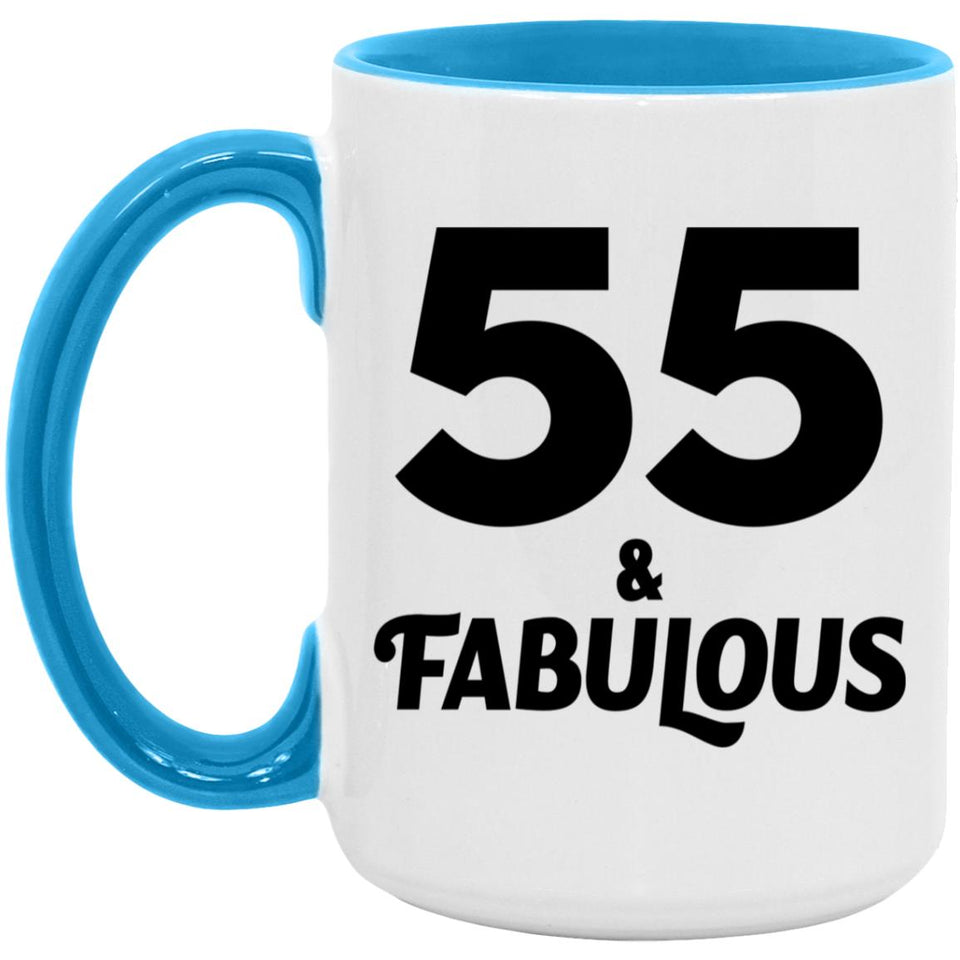 55th Birthday 55 & Fabulous - 15oz Accent Mug Blue