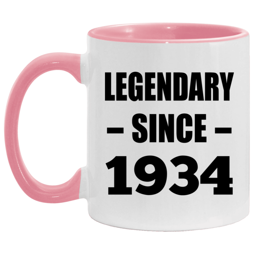 90th Birthday Legendary Since 1934 - 11oz Accent Mug Pink