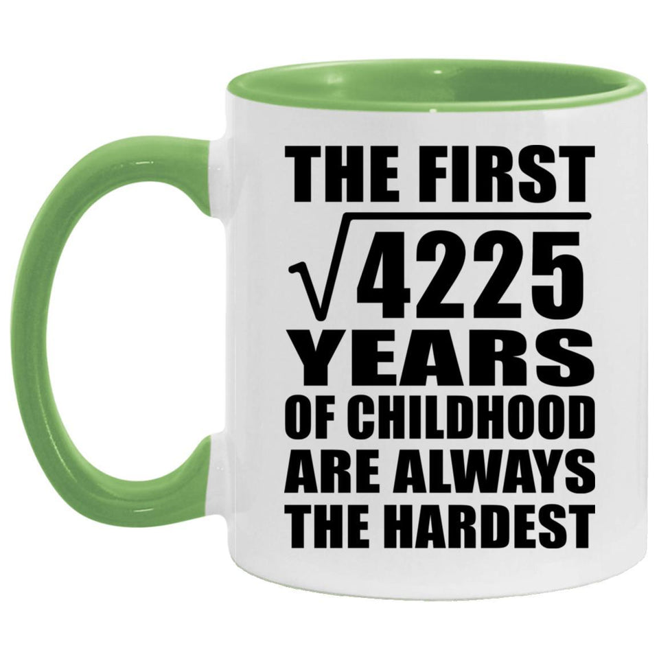 65th Birthday Square Root of 4225 Years of Childhood - 11oz Accent Mug Green