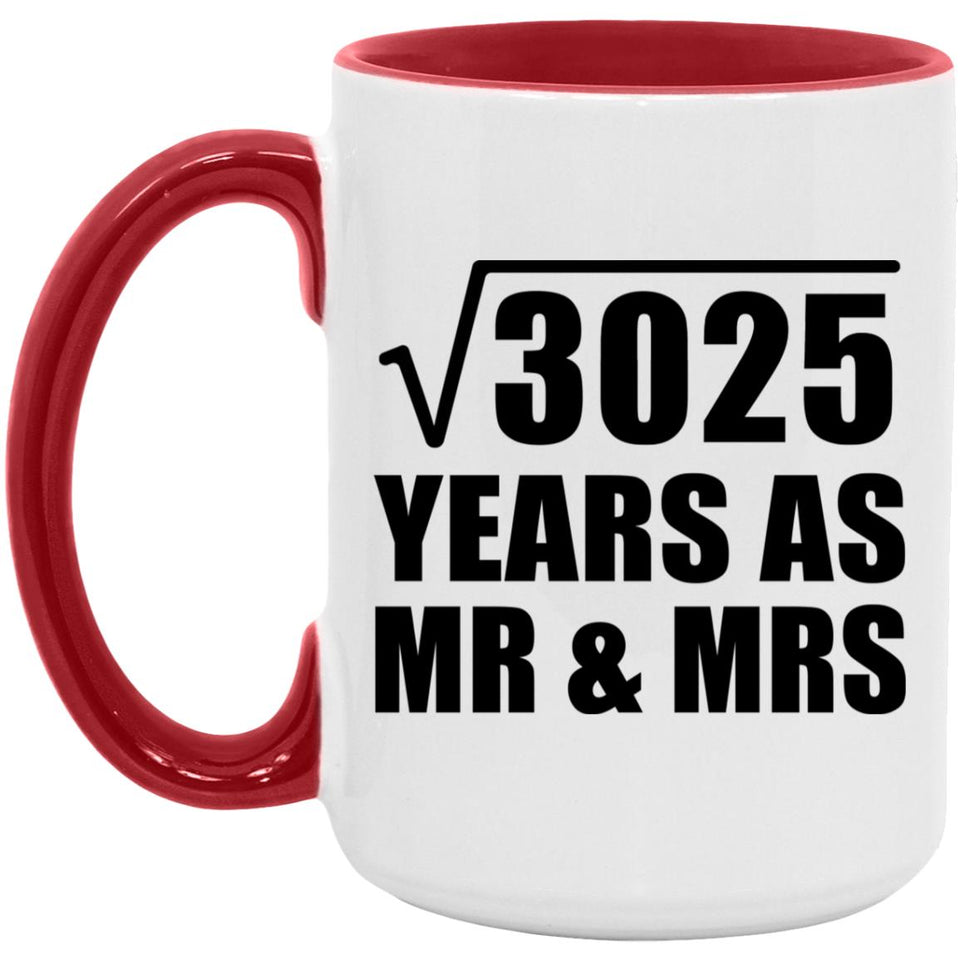 55th Anniversary Square Root of 3025 Years As Mr & Mrs - 15oz Accent Mug Red