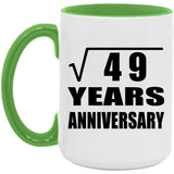 7th Anniversary Square Root of 49 Years Anniversary - 15oz Accent Mug Green