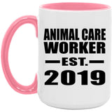Animal Care Worker Established EST. 2019 - 15oz Accent Mug Pink