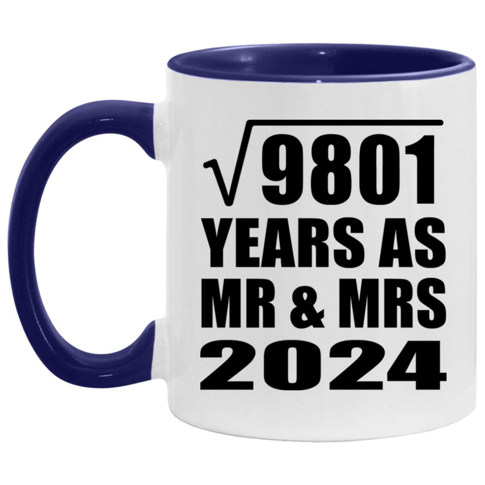 99th Anniversary Square Root of 9801 Years As Mr & Mrs 2024 - 11oz Accent Mug Purple