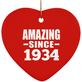 90th Birthday Amazing Since 1934 - Heart Ornament
