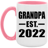 Grandpa Established EST. 2022 - 15oz Accent Mug Pink