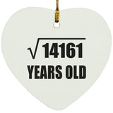 119th Birthday Square Root of 14161 Years Old - Heart Ornament