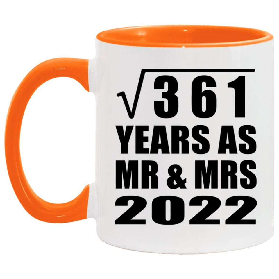 19th Anniversary Square Root of 361 Years As Mr & Mrs 2022 - 11oz Accent Mug Orange