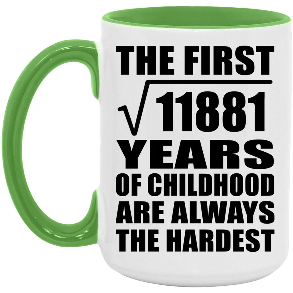 109th Birthday Square Root of 11881 Years of Childhood - 15oz Accent Mug Green
