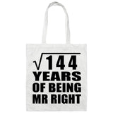 12th Anniversary Square Root of 144 Years of Being Mr Right - Tote Bag White