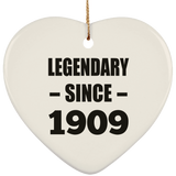 115th Birthday Legendary Since 1909 - Heart Ornament