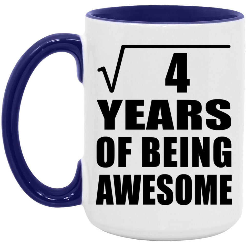 2nd Birthday Square Root of 4 Years of Being Awesome - 15oz Accent Mug Purple