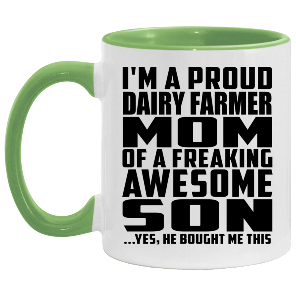 Proud Dairy Farmer Mom Of Awesome Son - 11oz Accent Mug Green