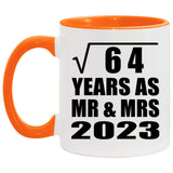 8th Anniversary Square Root of 64 Years As Mr & Mrs 2023 - 11oz Accent Mug Orange