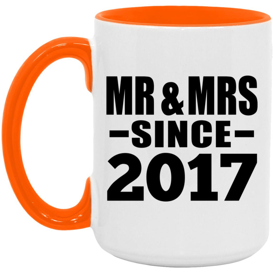 7th Anniversary Mr & Mrs Since 2017 - 15oz Accent Mug Orange