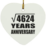 68th Anniversary Square Root of 4624 Years Anniversary - Heart Ornament