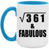19th Birthday Square Root of 361 & Fabulous - 15oz Accent Mug Blue