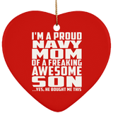 Proud Navy Mom Of Awesome Son - Heart Ornament