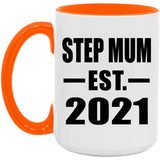 Step Mum Established EST. 2021 - 15oz Accent Mug Orange