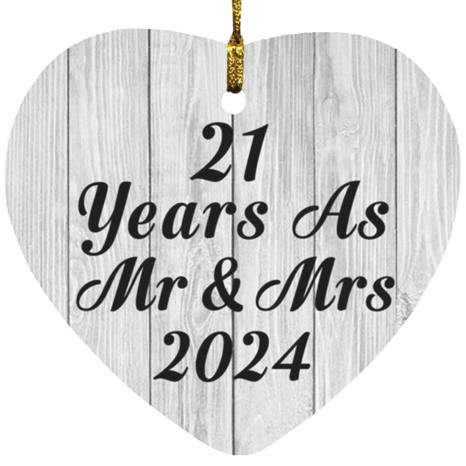 21st Anniversary 21 Years As Mr & Mrs 2024 - Heart Ornament F