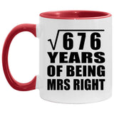 26th Anniversary Square Root of 676 Years of Being Mrs Right - 11oz Accent Mug Red
