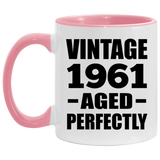 63rd Birthday Vintage 1961 Aged Perfectly - 11oz Accent Mug Pink