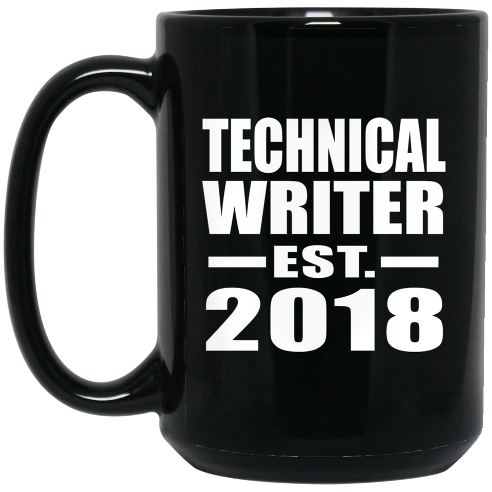 Technical Writer Established EST. 2018 - 15 Oz Coffee Mug Black