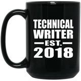 Technical Writer Established EST. 2018 - 15 Oz Coffee Mug Black